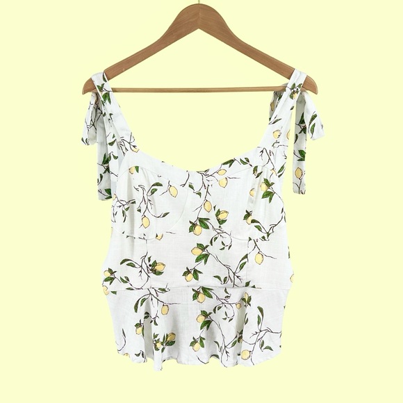 Daisy & Delilah NWT Amani Tie Strap Peplum Top Large Lemon Print Bustier Linen - Picture 2 of 16